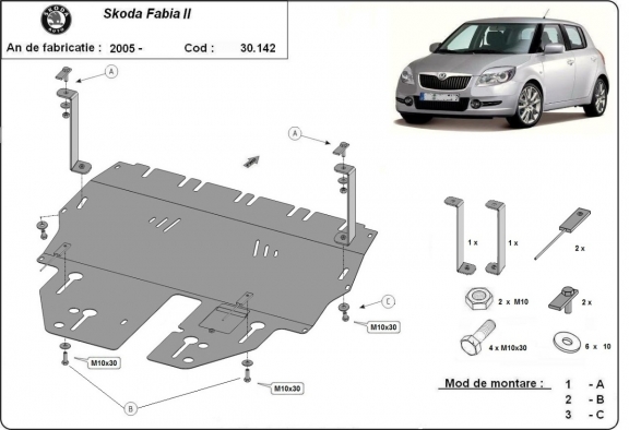 Steel sump guard for Skoda Fabia 2