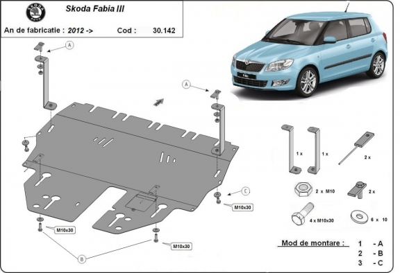 Steel sump guard for Skoda Fabia 3