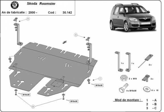 Steel sump guard for Skoda Roomster