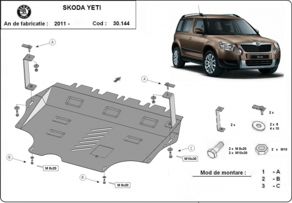 Steel sump guard for Skoda Yeti