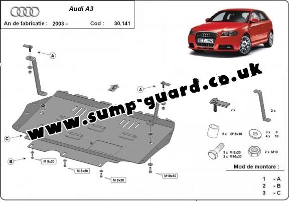 Steel sump guard for Audi A3