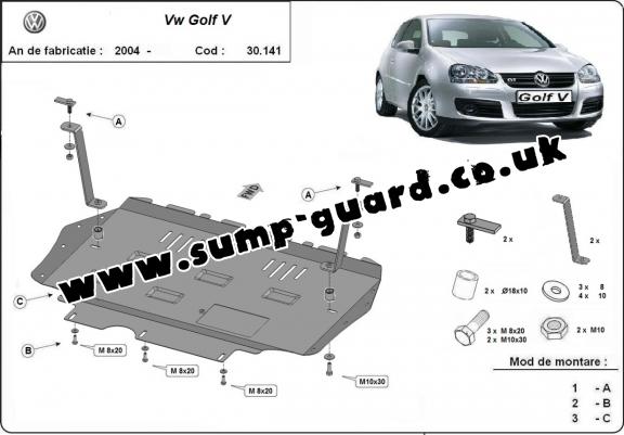 Steel sump guard for Vw golf mk5