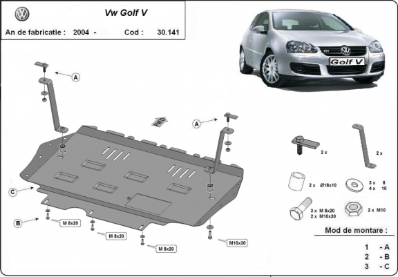 Steel sump guard for Vw golf mk5