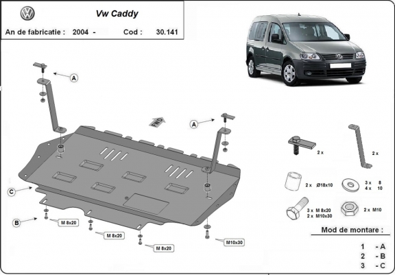 Steel sump guard for VW Caddy