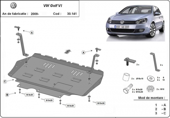 Steel sump guard for VW Golf 6