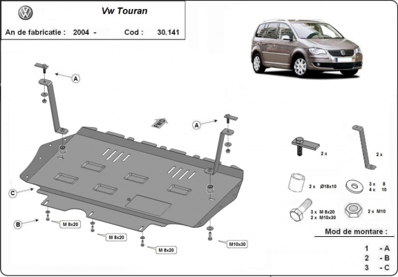 Steel sump guard for Volkswagen Touran