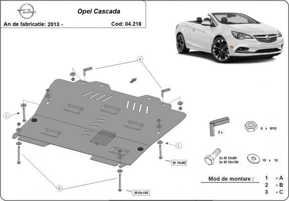 Steel sump guard for Opel Cascada