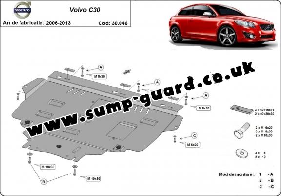 Steel sump guard for Volvo C30