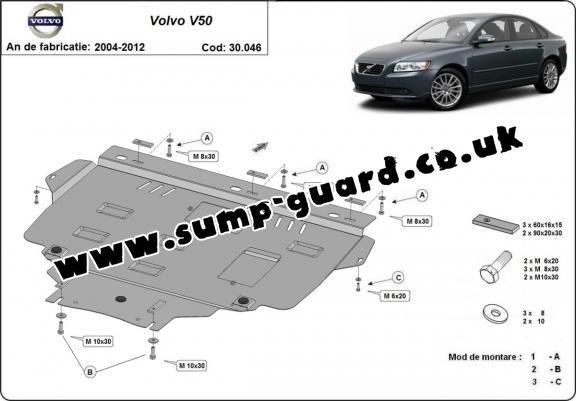 Steel sump guard for Volvo V50