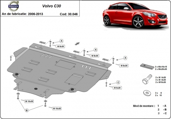 Steel sump guard for Volvo C30