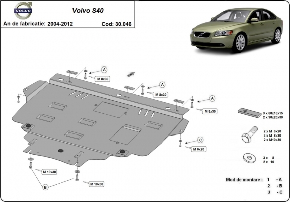 Steel sump guard for Volvo S40
