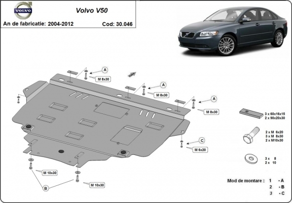 Steel sump guard for Volvo V50