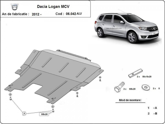 Aluminum sump guard for DACIA LOGAN MCV