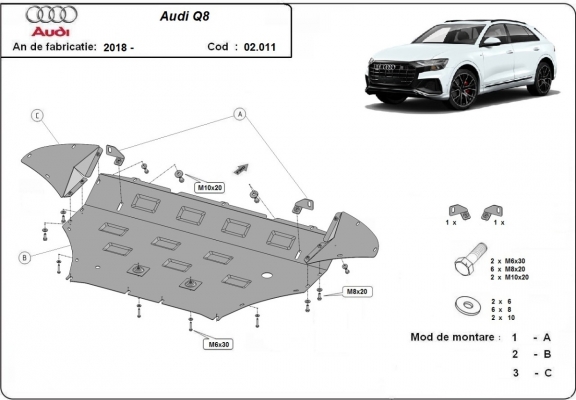 Steel sump guard for Audi Q8
