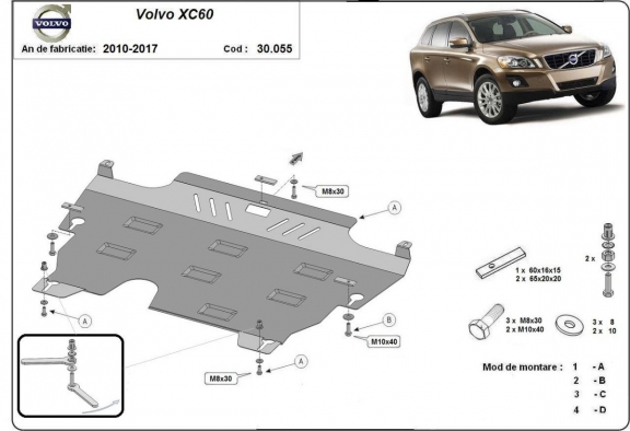 Steel sump guard for the protection of the engine and the gearbox for Volvo XC60