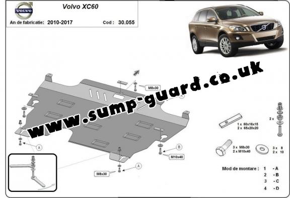 Steel sump guard for the protection of the engine and the gearbox for Volvo XC60
