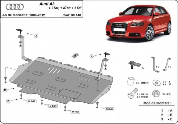 Steel sump guard for the protection of the engine and the gearbox for Audi A3