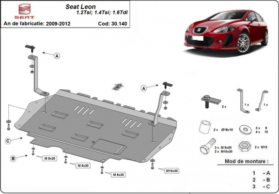 Steel sump guard for the protection of the engine and the gearbox for Seat Leon Mk2
