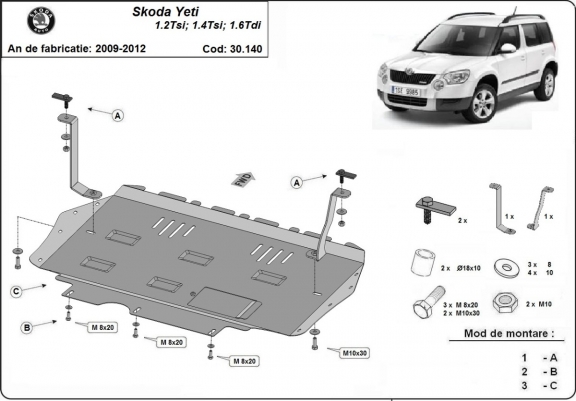 Steel sump guard for the protection of the engine and the gearbox for Skoda Yeti