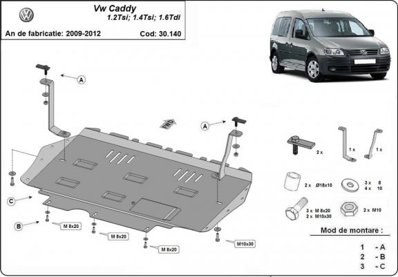 Steel sump guard for Volkswagen Caddy
