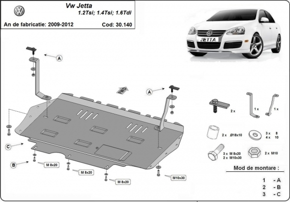 Steel sump guard for VW Jetta