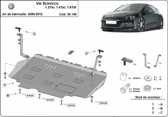 Steel sump guard for Volkswagen Scirocco
