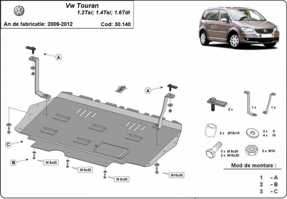 Steel sump guard for Volkswagen Touran