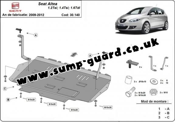 Steel sump guard for the protection of the engine and the gearbox for Seat Altea