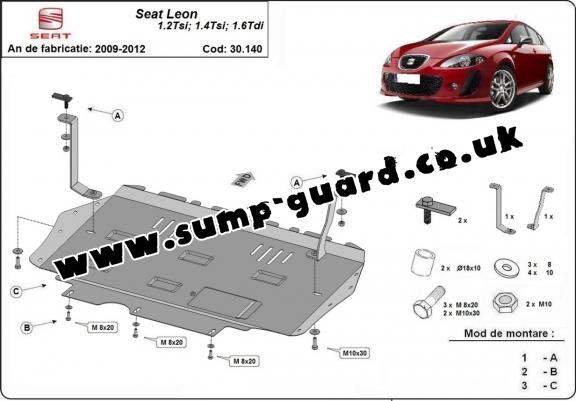 Steel sump guard for the protection of the engine and the gearbox for Seat Leon