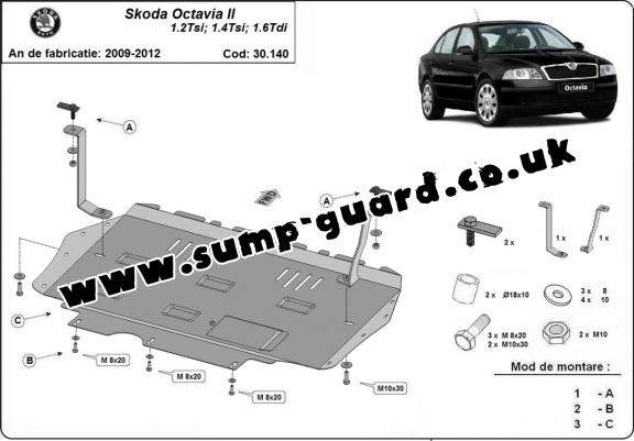 Steel sump guard for Skoda Octavia 2