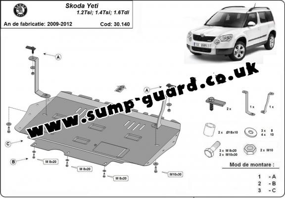 Steel sump guard for the protection of the engine and the gearbox for Skoda Yeti