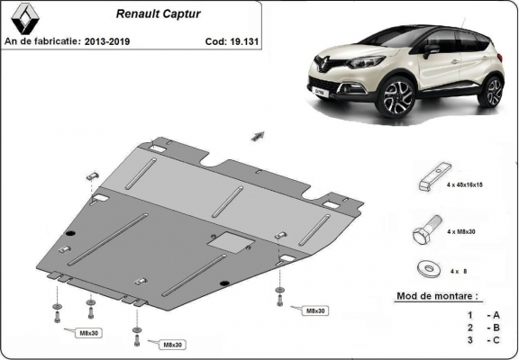 Steel sump guard for Renault Captur