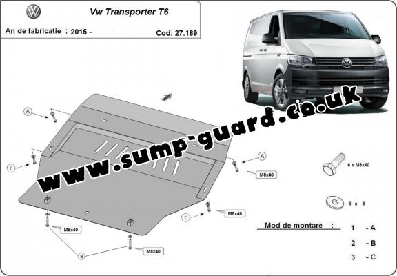 Steel sump guard for Volkswagen Transporter T6