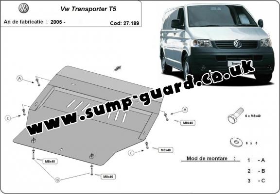 Steel sump guard for Volkswagen Transporter T5