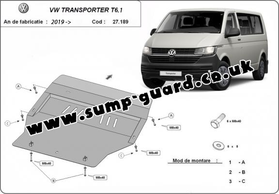 Steel sump guard for Volkswagen Transporter T6.1