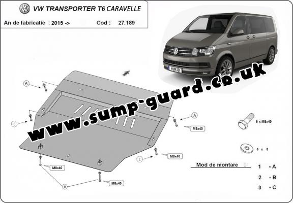 Steel sump guard for Volkswagen Transporter T6 Caravelle