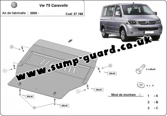 Steel sump guard for Volkswagen T5 Caravelle 