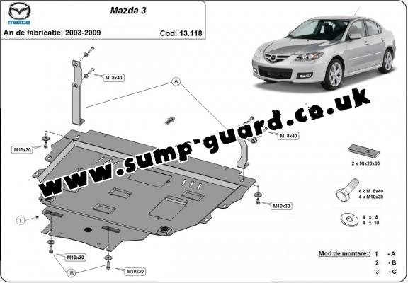 Steel sump guard for Mazda 3