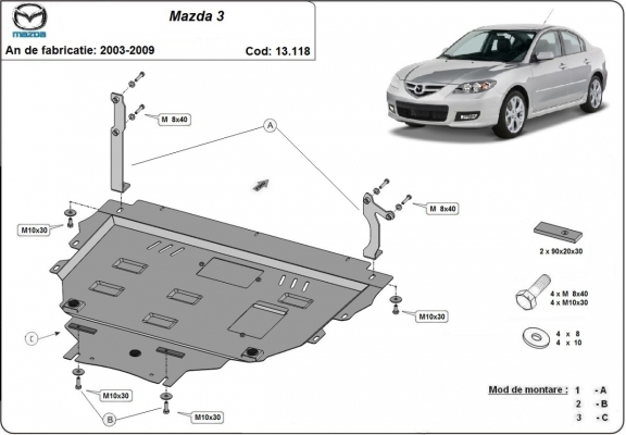 Steel sump guard for Mazda 3