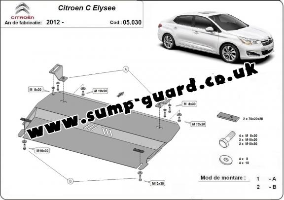 Steel sump guard for the protection of the engine and the gearbox for Citroen C-Elysee