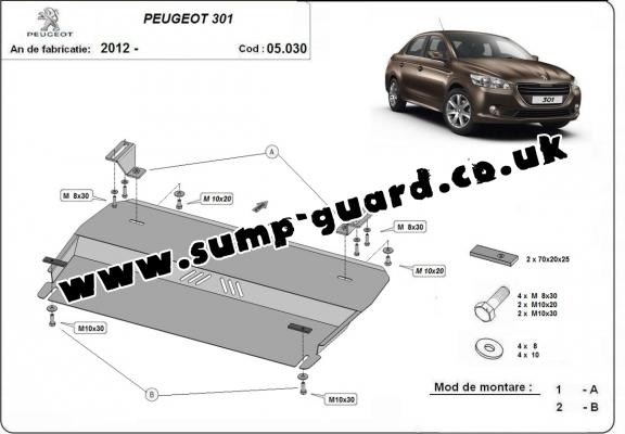 Steel sump guard for the protection of the engine and the gearbox for Peugeot 301