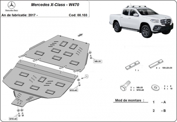 Steel gearbox guard and transfer case guard for Mercedes X-Class W470
