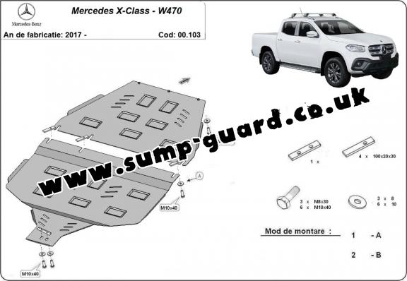 Steel gearbox guard and transfer case guard for Mercedes X-Class