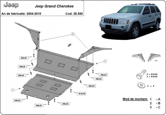Steel sump guard for Jeep Grand Cherokee