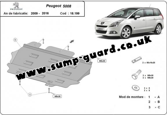 Steel sump guard for the protection of the engine and the gearbox for Peugeot 5008