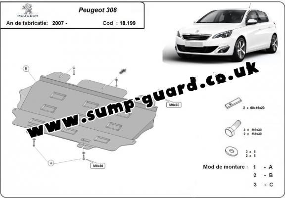 Steel sump guard for Peugeot 308