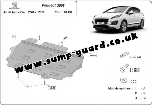 Steel sump guard for the protection of the engine and the gearbox for Peugeot 3008