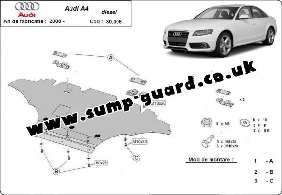 Steel sump guard for Audi A4 B8 All Road, diesel