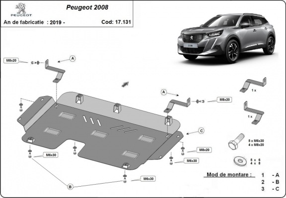 Steel sump guard for Peugeot 2008