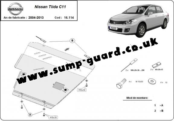 Steel sump guard for Nissan Tiida